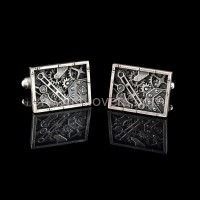 Silver rectangular cufflinks in industrial-mechanical style watches handmade original elegant exceptional unique luxurious exclusive jewelry 3.JPG