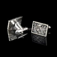Silver rectangular cufflinks in industrial-mechanical style watches handmade original elegant exceptional unique luxurious exclusive jewelry 4.JPG