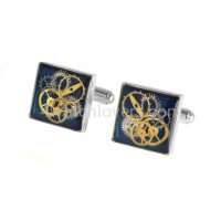 Silver square cufflinks with a composition of watch parts on a navy blue background watches handmade original elegant unique luxury exclusive jewelry 2.jpg