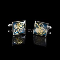 Silver square cufflinks with a composition of watch parts on a navy blue background watches handmade original elegant unique luxury exclusive jewelry 3.JPG
