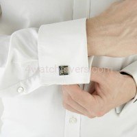 Silver square cufflinks with a composition of watch parts on a green background watches art handmade original elegant exceptional unique luxury exclusive jewelry 5.JPG