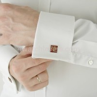 Silver square cufflinks with a composition of watch parts on a red background watches handmade art original elegant unique luxury exclusive jewelry 5.JPG