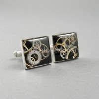 Silver square cufflinks with a composition of watch parts on a black background watches handmade art original elegant unique luxury exclusive jewelry 6.JPG