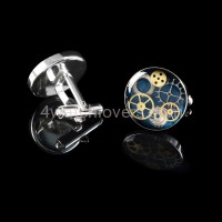 Silver round cufflinks with a composition of watch parts on a navy blue background watches handmade art original elegant exceptional unique luxury exclusive jewelry 4.JPG