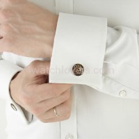 Silver round cufflinks with a composition of watch parts on a burgundy-brown background watches handmade art original elegant exceptional unique luxury exclusive jewelry 5.JPG