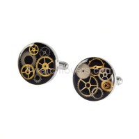 Silver round cufflinks with a composition of watch parts on a black background watches handmade art original elegant exceptional unique luxury exclusive jewelry 2.jpg