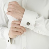 Silver round cufflinks with a composition of watch parts on a black background watches handmade art original elegant exceptional unique luxury exclusive jewelry 5.JPG