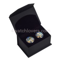 Silver round cufflinks with a composition of watch parts on a navy blue and turquoise background watches handmade original elegant exceptional unique luxury exclusive jewelry 1.JPG