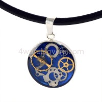 Silver pendant round with a composition of watch parts on a blue background watches art handmade original elegant exceptional unique luxury exclusive jewelry 4.JPG