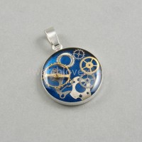 Silver pendant round with a composition of watch parts on a blue background watches art handmade original elegant exceptional unique luxury exclusive jewelry 3.JPG