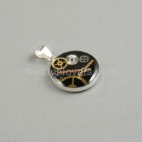 Silver round pendant with a composition of watch parts on a black background watches handmade art original elegant exceptional unique luxury exclusive jewelry 2.JPG