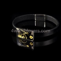 Silver bracelet with a composition of watch parts on a black background, art watches, handmade, original, elegant, unique, exclusive jewelry 3.JPG