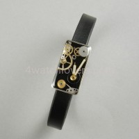 Silver bracelet with a composition of watch parts on a black background, art watches, handmade, original, elegant, unique, exclusive jewelry 5.JPG