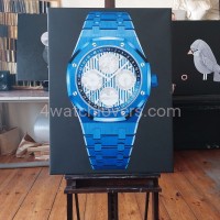 Painting Audemars Piguet Royal Oak Blue Ceramic real work art painting watches oil paintings hand painted collector unique home shop apartment interior decoration luxury AP 5.jpg