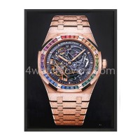 Painting Audemars Piguet Royal Oak Frosted Gold rose skeleton rainbow real work art painting watches oil paintings hand painted collector unique home shop apartment interior decoration luxury AP 1.jpg