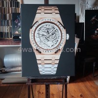 Painting Audemars Piguet Royal Oak Frosted Gold rose skeleton rainbow real work art painting watches oil paintings hand painted collector unique home shop apartment interior decoration luxury AP 3.jpg