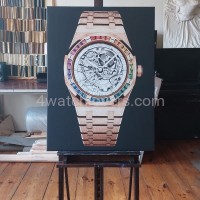 Painting Audemars Piguet Royal Oak Frosted Gold rose skeleton rainbow real work art painting watches oil paintings hand painted collector unique home shop apartment interior decoration luxury AP 4.jpg