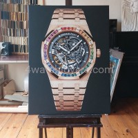Painting Audemars Piguet Royal Oak Frosted Gold rose skeleton rainbow real work art painting watches oil paintings hand painted collector unique home shop apartment interior decoration luxury AP 6.jpg