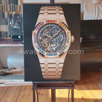 Painting Audemars Piguet Royal Oak Frosted Gold rose skeleton rainbow real work art painting watches oil paintings hand painted collector unique home shop apartment interior decoration luxury AP 7.jpg