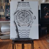 Painting Audemars Piguet Royal Oak Frosted Gold white skeleton rainbow real work art painting watches oil paintings hand painted collector unique home shop apartment interior decoration luxury AP 2.jpg