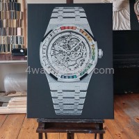 Painting Audemars Piguet Royal Oak Frosted Gold white skeleton rainbow real work art painting watches oil paintings hand painted collector unique home shop apartment interior decoration luxury AP 4.jpg