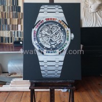 Painting Audemars Piguet Royal Oak Frosted Gold white skeleton rainbow real work art painting watches oil paintings hand painted collector unique home shop apartment interior decoration luxury AP 5.jpg