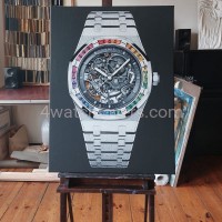 Painting Audemars Piguet Royal Oak Frosted Gold white skeleton rainbow real work art painting watches oil paintings hand painted collector unique home shop apartment interior decoration luxury AP 6.jpg