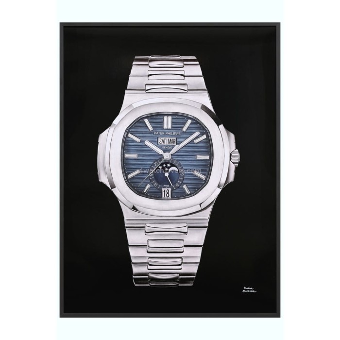 Drawing Patek Philippe 5726 Nautilus blue dial real work art painting watches paintings drawings hand painted crayons collector unique home shop apartment interior decoration luxury black background 10.jpg