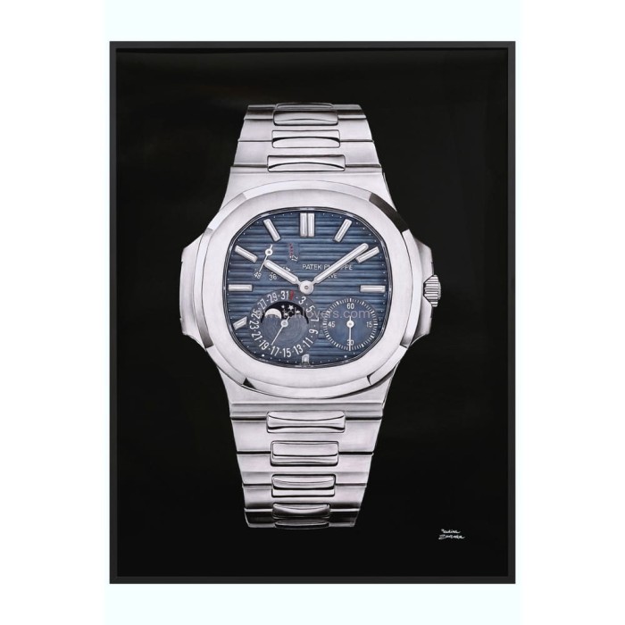 Drawing Patek Philippe 5712 Nautilus blue dial real work art painting watches paintings drawings hand painted crayons collector unique home shop apartment interior decoration luxury black background 9.jpg