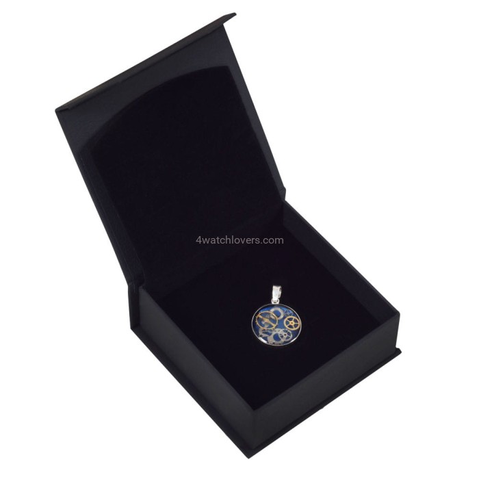 Silver pendant round with a composition of watch parts on a blue background watches art handmade original elegant exceptional unique luxury exclusive jewelry 0.jpg