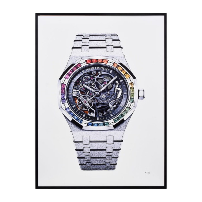 Drawing Audemars Piguet Royal Oak Frosted Gold white skeleton rainbow real work art drawing watches handjob painted reproduction copy collector crayons unique home shop apartment interior decoration luxury AP 1.jpg