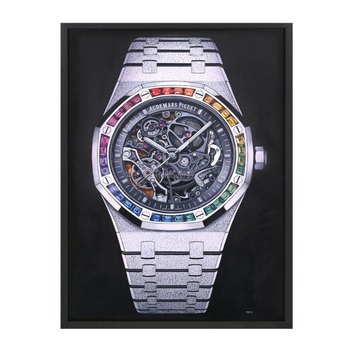 Painting Audemars Piguet Royal Oak Frosted Gold white skeleton rainbow real work art painting watches oil paintings hand painted collector unique home shop apartment interior decoration luxury AP 1.jpg