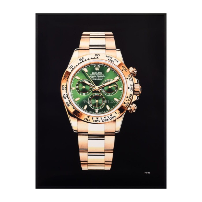 Drawing Rolex Daytona John Mayer green dial yellow gold real work art painting watches paintings drawings hand painted crayons collector unique home shop office apartment exclusive interior decoration luxury black background.jpg