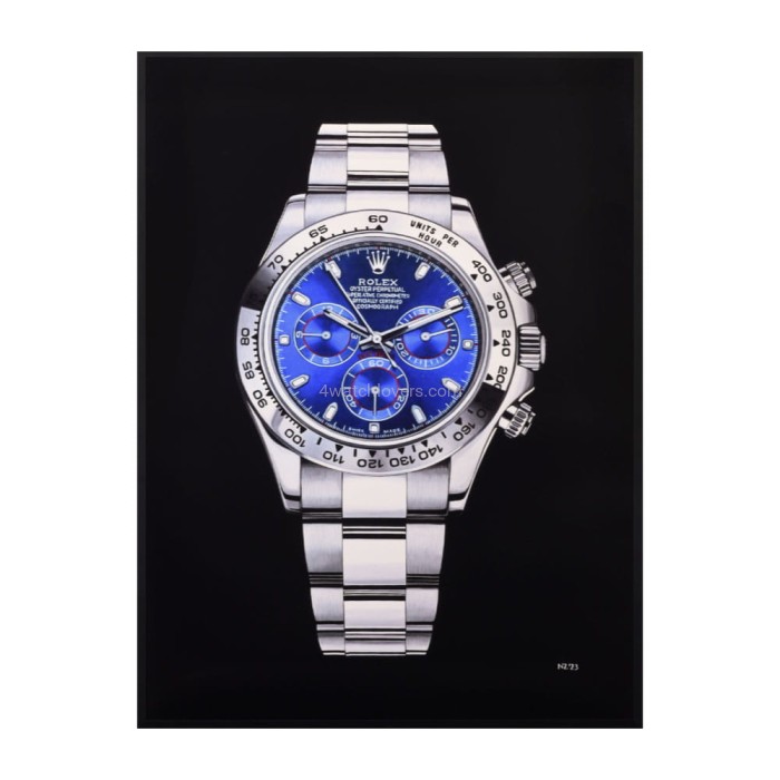 Drawing Rolex Daytona blue dial white gold real work art painting watches paintings drawings hand painted crayons collector unique home shop office apartment exclusive interior decoration luxury black background.jpg