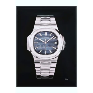 Fine Art drawing of the Patek Philippe Nautilus 5711 watch whit a blue dial
