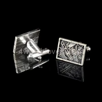 Silver rectangular cufflinks in industrial-mechanical style watches handmade original elegant exceptional unique luxurious exclusive jewelry 4.JPG