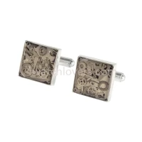 Silver square cufflinks with composition of watch parts in industrial style watches handmade art original elegant unique luxury jewelry exclusive 3D effect 2.jpg