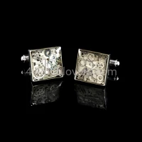 Silver square cufflinks with composition of watch parts in industrial style watches handmade art original elegant unique luxury jewelry exclusive 3D effect 3.JPG
