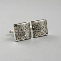 Silver square cufflinks with composition of watch parts in industrial style watches handmade art original elegant unique luxury jewelry exclusive 3D effect 6.JPG