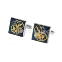Silver square cufflinks with a composition of watch parts on a navy blue background watches handmade original elegant unique luxury exclusive jewelry 2.jpg