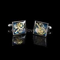 Silver square cufflinks with a composition of watch parts on a navy blue background watches handmade original elegant unique luxury exclusive jewelry 3.JPG