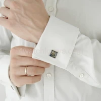Silver square cufflinks with a composition of watch parts on a navy blue background watches handmade original elegant unique luxury exclusive jewelry 6.JPG