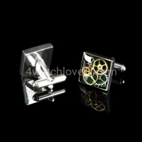 Silver square cufflinks with a composition of watch parts on a green background watches art handmade original elegant exceptional unique luxury exclusive jewelry 4.JPG