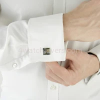 Silver square cufflinks with a composition of watch parts on a green background watches art handmade original elegant exceptional unique luxury exclusive jewelry 5.JPG