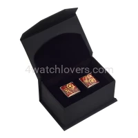 Silver square cufflinks with a composition of watch parts on a red background watches handmade art original elegant unique luxury exclusive jewelry 1.JPG