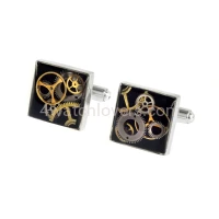 Silver square cufflinks with a composition of watch parts on a black background watches handmade art original elegant unique luxury exclusive jewelry 2.jpg