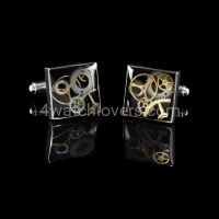 Silver square cufflinks with a composition of watch parts on a black background watches handmade art original elegant unique luxury exclusive jewelry 3.JPG