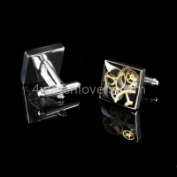 Silver square cufflinks with a composition of watch parts on a black background watches handmade art original elegant unique luxury exclusive jewelry 4.JPG