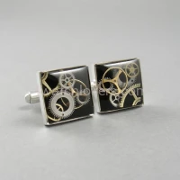 Silver square cufflinks with a composition of watch parts on a black background watches handmade art original elegant unique luxury exclusive jewelry 6.JPG