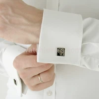 Silver square cufflinks with a composition of watch parts on a black background watches handmade art original elegant unique luxury exclusive jewelry 5.JPG